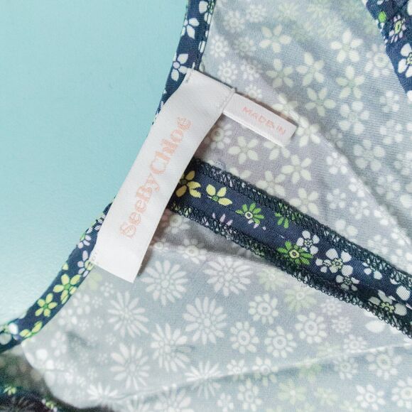 See By Chloe Micro Floral Half Sleeve Shift Dress Size 34 US 2 - Picture 4 of 9